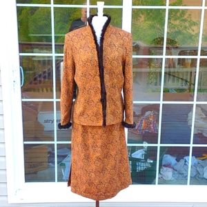 🫶💜VINTAGE💜  KASPER Tapesty 2 Piece Suit with Rabbit Fur Trim